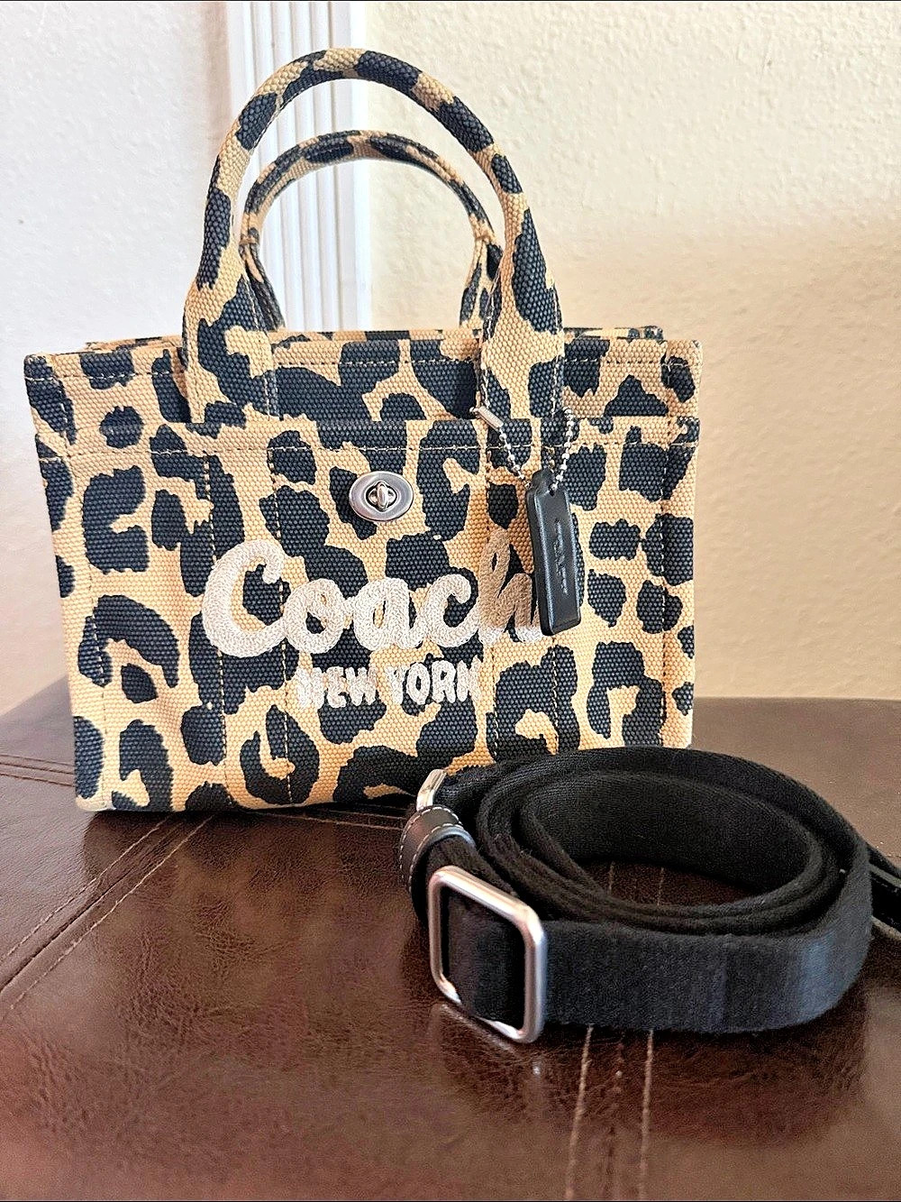 Coach Leo Canvas Tote Leopard Canvas Tote Brown & Black NWT